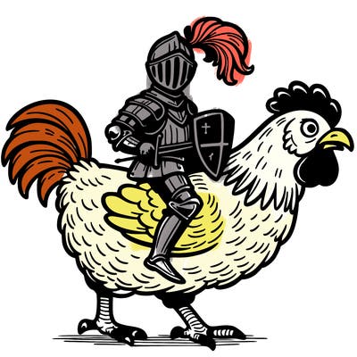 medieval knight riding on chicken