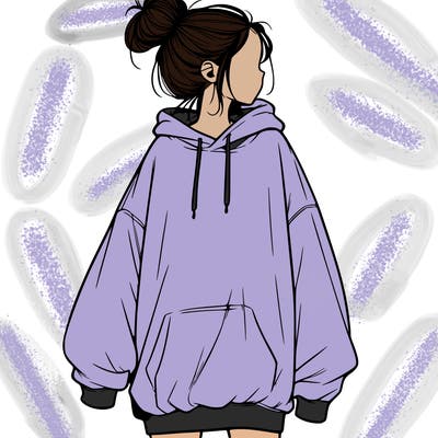 realistic girl with a oversized sweatshirt on and a bun
