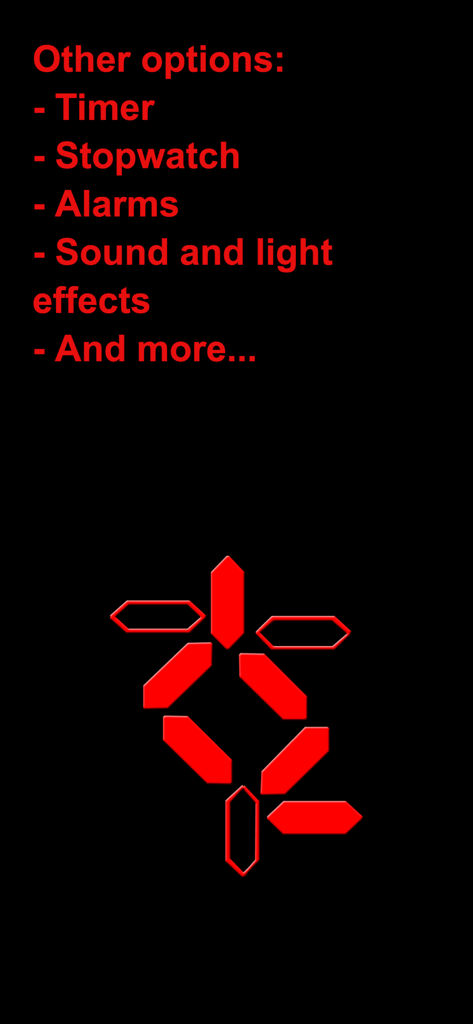 Predator Clock - Alien time - Predator Clock app interface showing feature list including timer and alarms with a red alien symbol