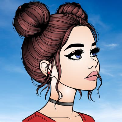 realistic girl with buns on the top of her head