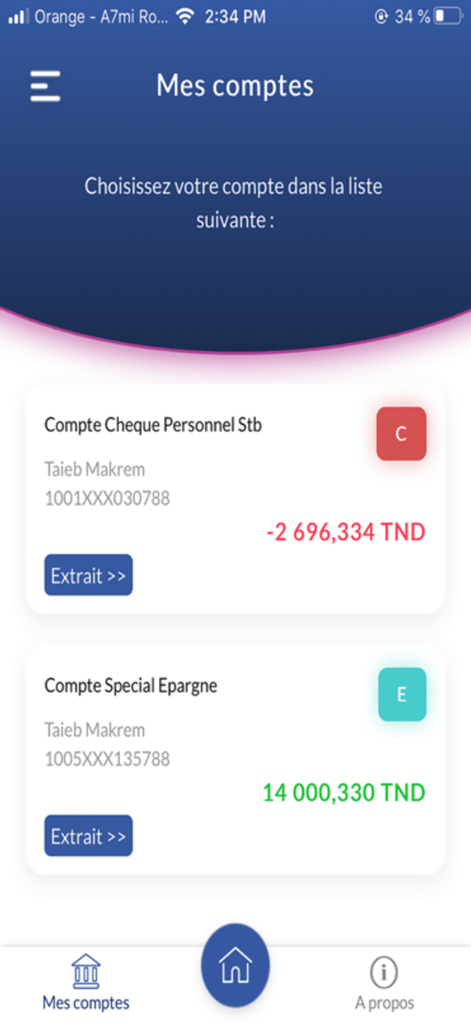 DigiCarte - Schermata che mostra i saldi dei conti correnti e di risparmio nell'app DigiCarte