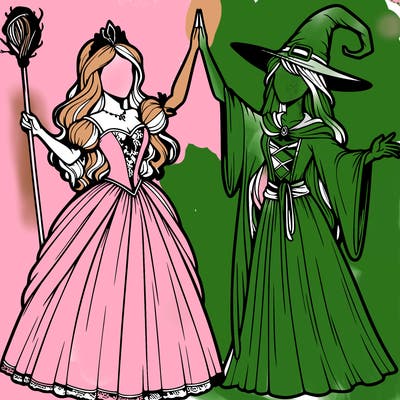 detailed realistic split of a princess and a witch