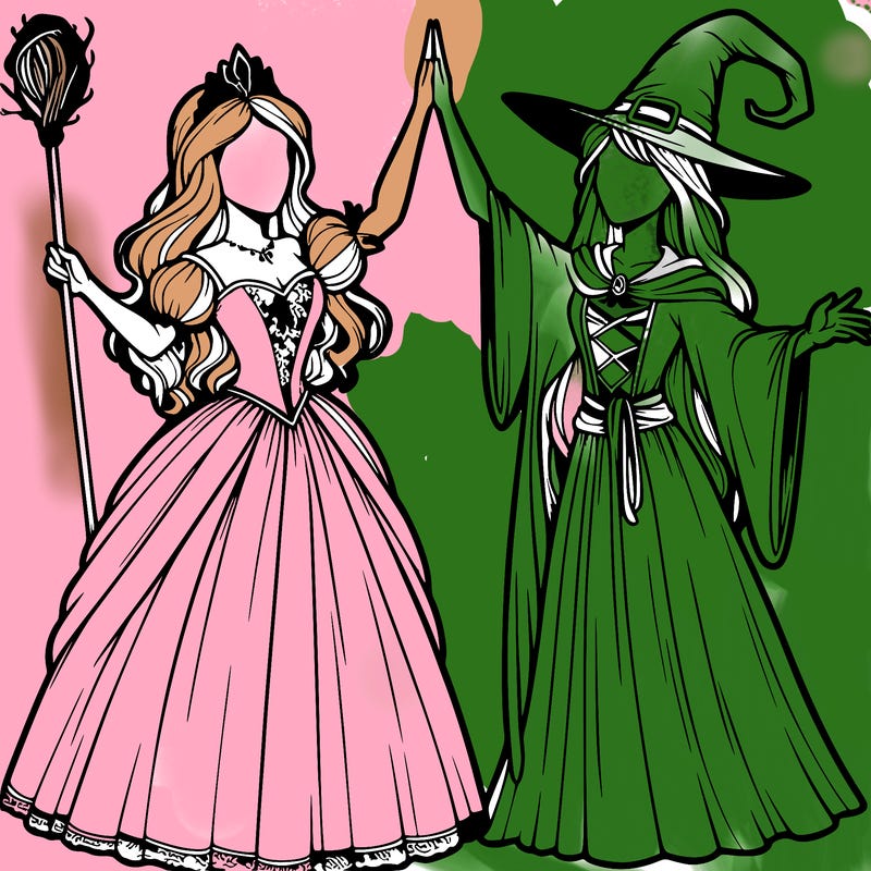 detailed realistic split of a princess and a witch