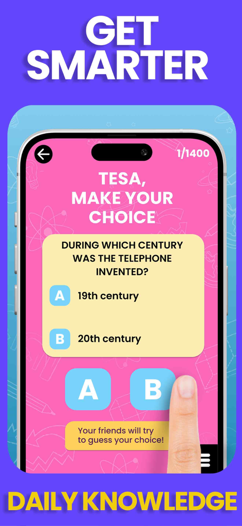 QUOKKA Games for Kids - A educational quiz screen from the QUOKKA app showing a daily knowledge question for kids about history