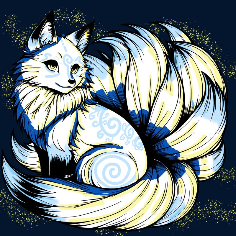 realistic detailed 9 tailed anime fox