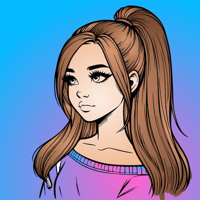 realistic girl with a high ponytail