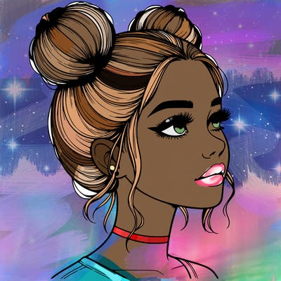 realistic girl with buns on the top of her head