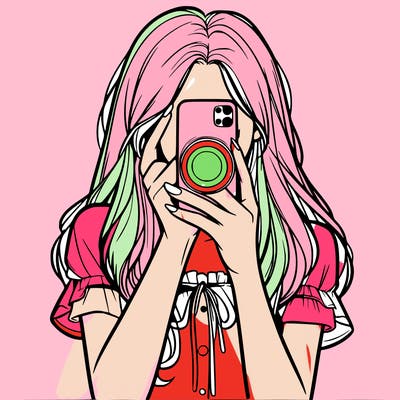 a realistic girl holding her phone taking pictures