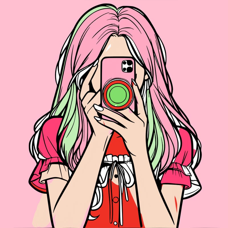 a realistic girl holding her phone taking pictures