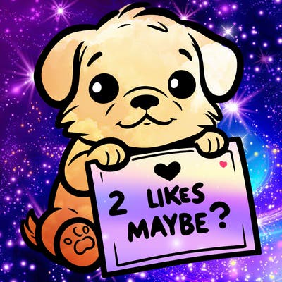 a puppy holding a sign that says 2 likes maybe?