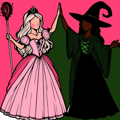 detailed realistic split of a princess and a witch