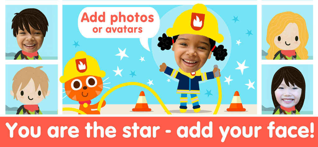 Car Game for Kids 2-5 - Captura de pantalla que muestra la función de personalización donde los niños pueden añadir sus fotos a los personajes del juego