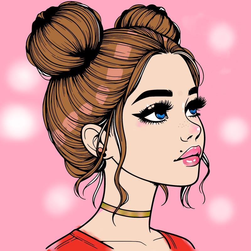 realistic girl with buns on the top of her head