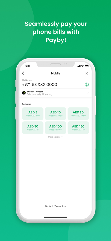PayBy – Mobile Payment - PayBy app interface for seamless mobile phone bill payments and recharges