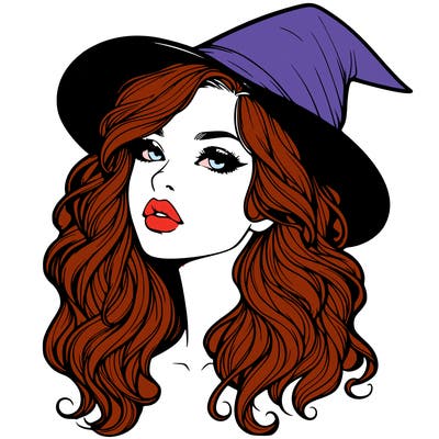realistic witch girl with wavy hair and lips