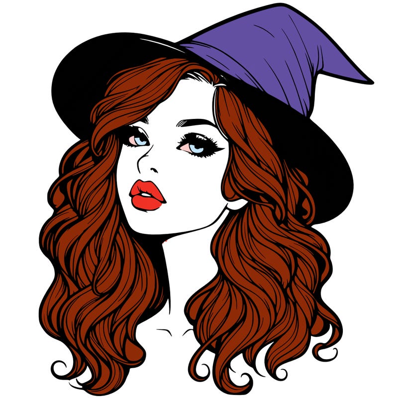 realistic witch girl with wavy hair and lips