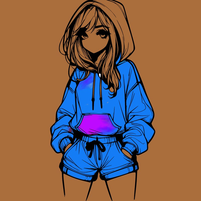 realistic girl in shorts and hoodie