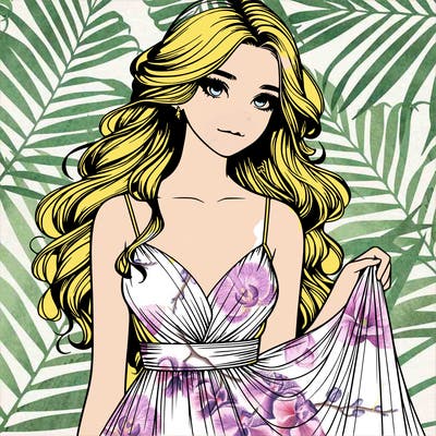 realistic girl in flowy silky prom dress