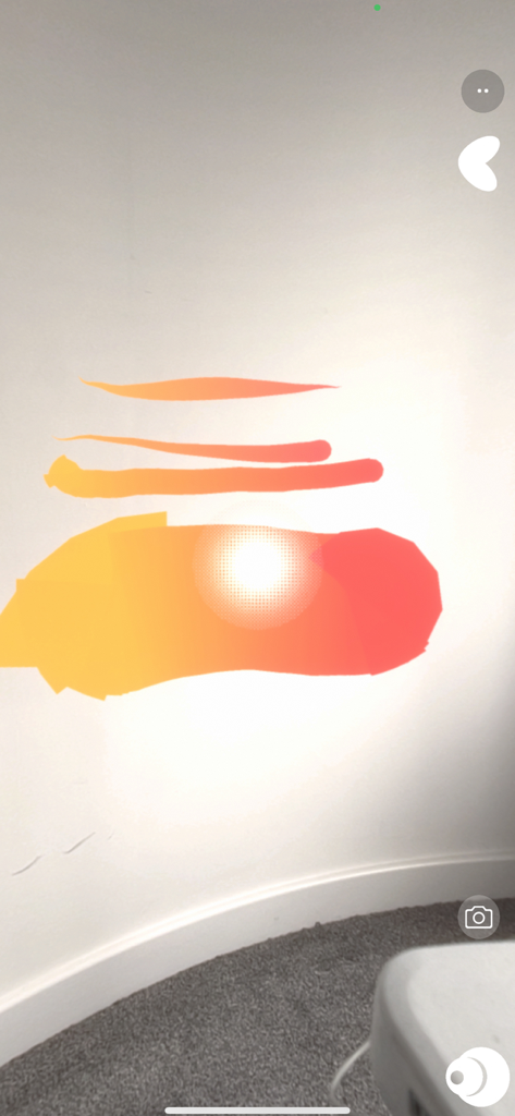 BOCLAA augmented reality interface showing floating glowing music visualizer shapes in a room