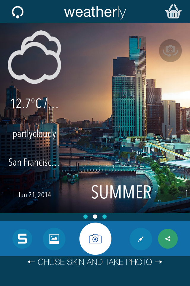 Weatherly - Weatherly app interface showing weather details over a San Francisco city photo