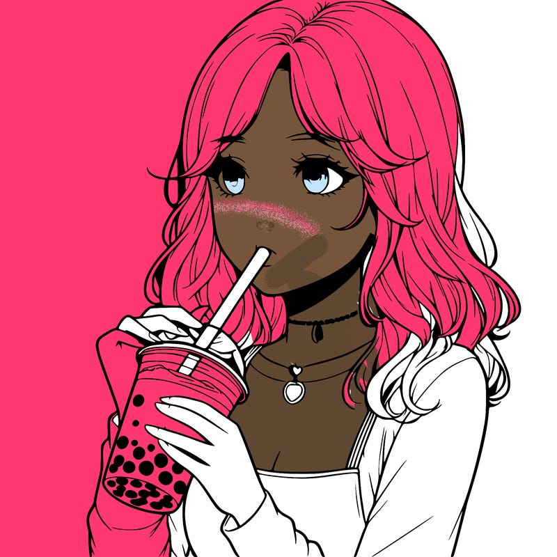 realistic girl drinking boba tea