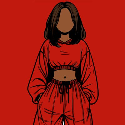 realistic girl faceless with baggy pants and a crop top