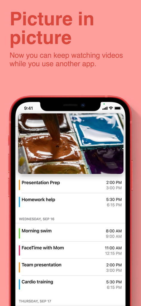 Food Drawing Step By Step - Pantalla de smartphone mostrando la función de imagen en imagen para videos de dibujo mientras se realiza multitarea