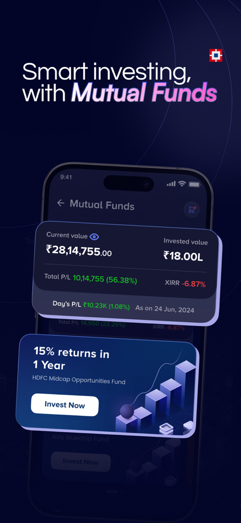 HDFC Securities InvestRight - HDFC Securities InvestRight app dashboard showing mutual fund portfolio performance and investment options.