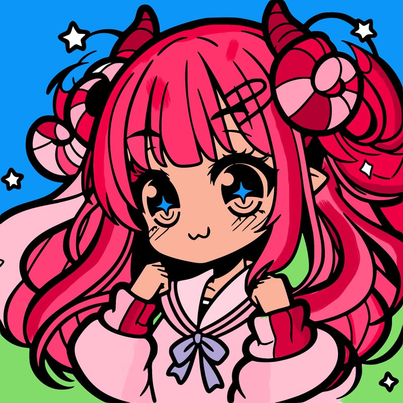 anime girl with horns and star eyes