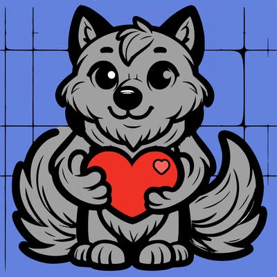 wolf holding a heart detailed