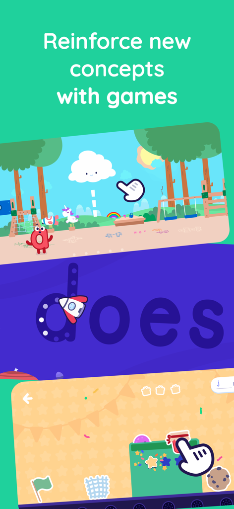 Interactive phonics and reading games for kids in the Reading.com app
