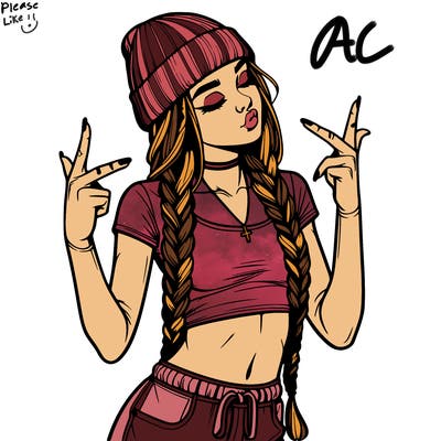 realistic teenage girl with braids and a beanie and crop top doing 🫶🏼