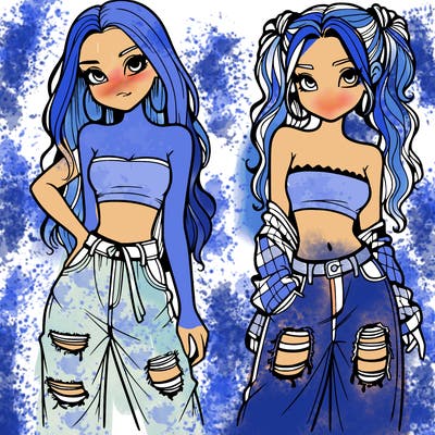 2 girls in crop tops and baggy jeans ripped