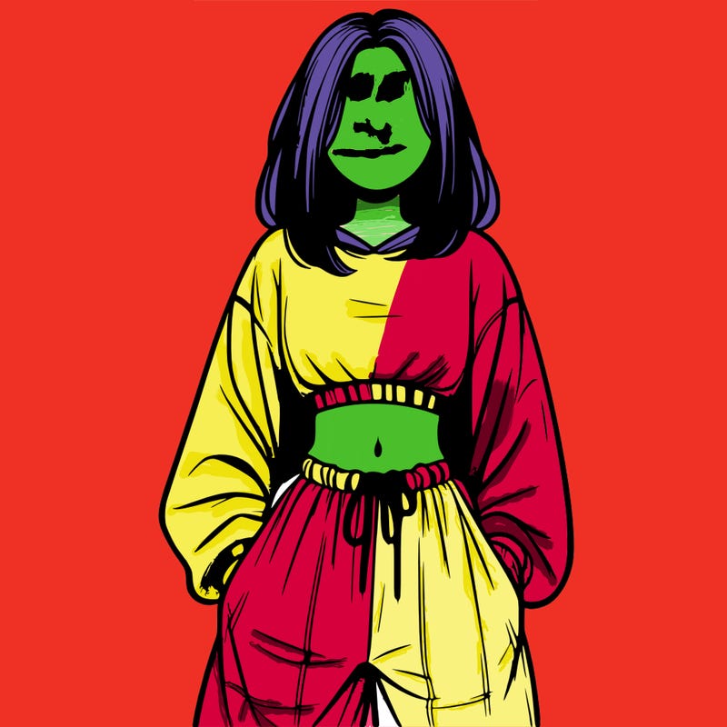 realistic girl faceless with baggy pants and a crop top