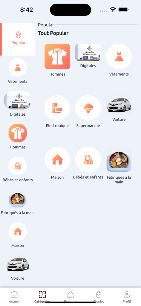 Kasuwa Niger - Kasuwa Niger app interface showing various product categories like electronics and clothing