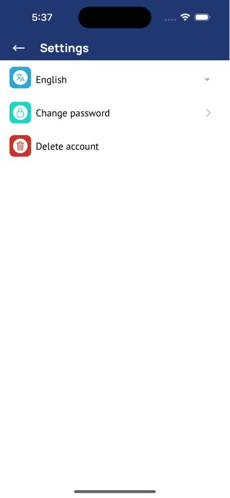 Uzrailways tickets app settings screen showing language selection and account management options