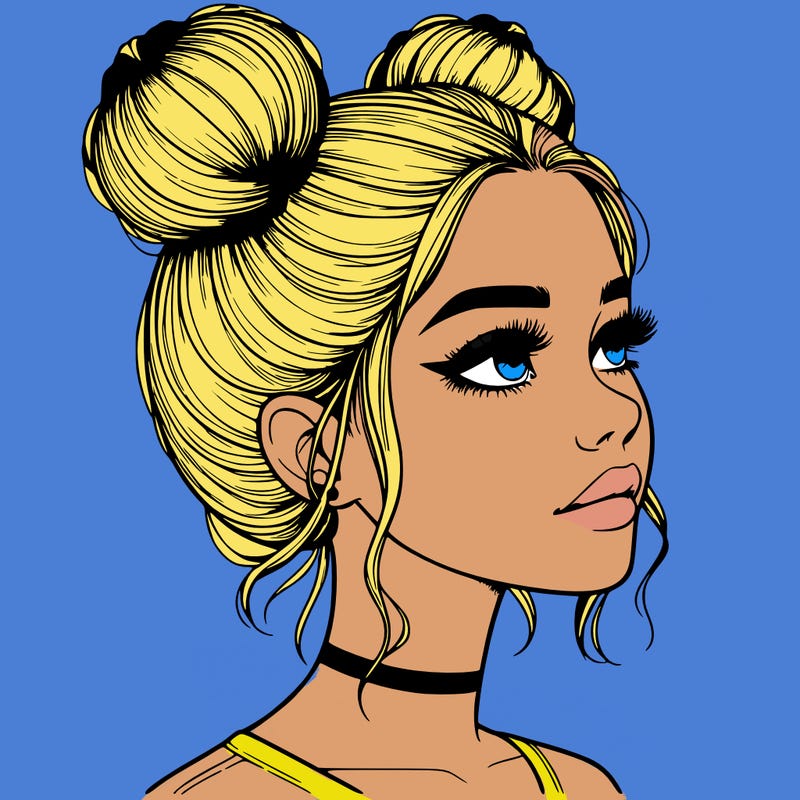 realistic girl with buns on the top of her head