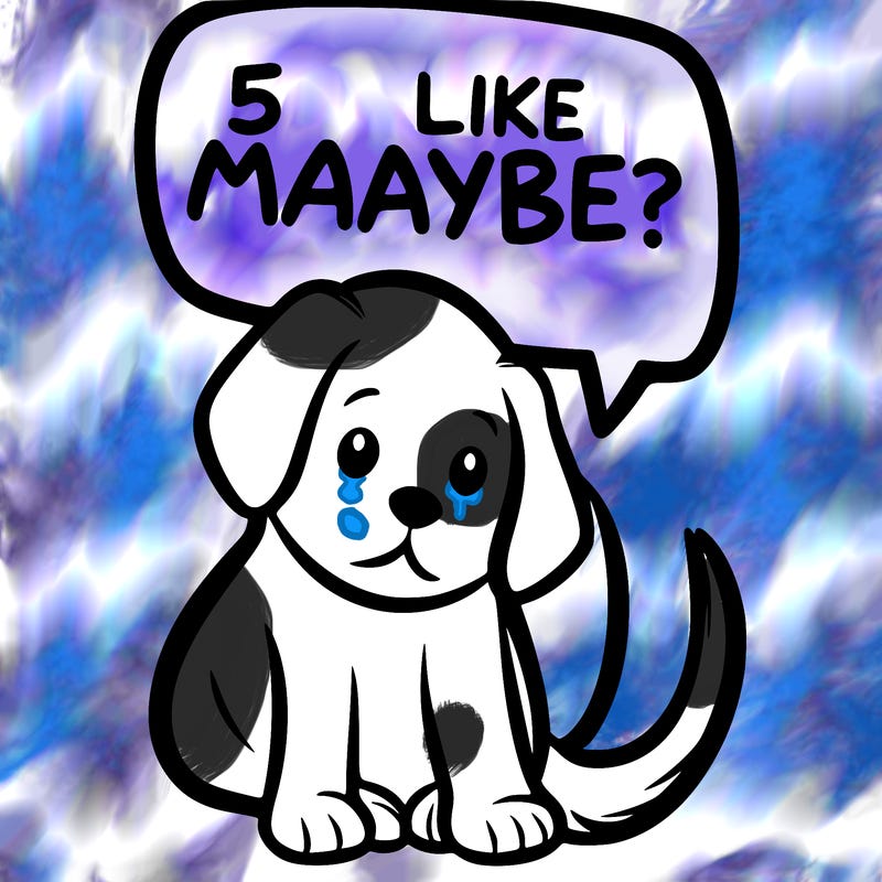a puppy that says 5 like maybe