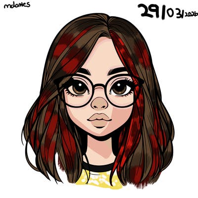 realistic girl with her hair down and glasses  and a nose