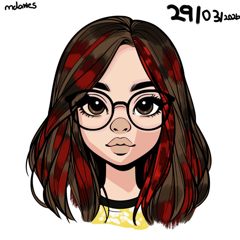 realistic girl with her hair down and glasses  and a nose