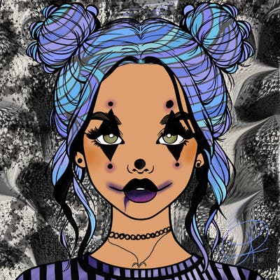 realistic girl with two buns in hair and lips