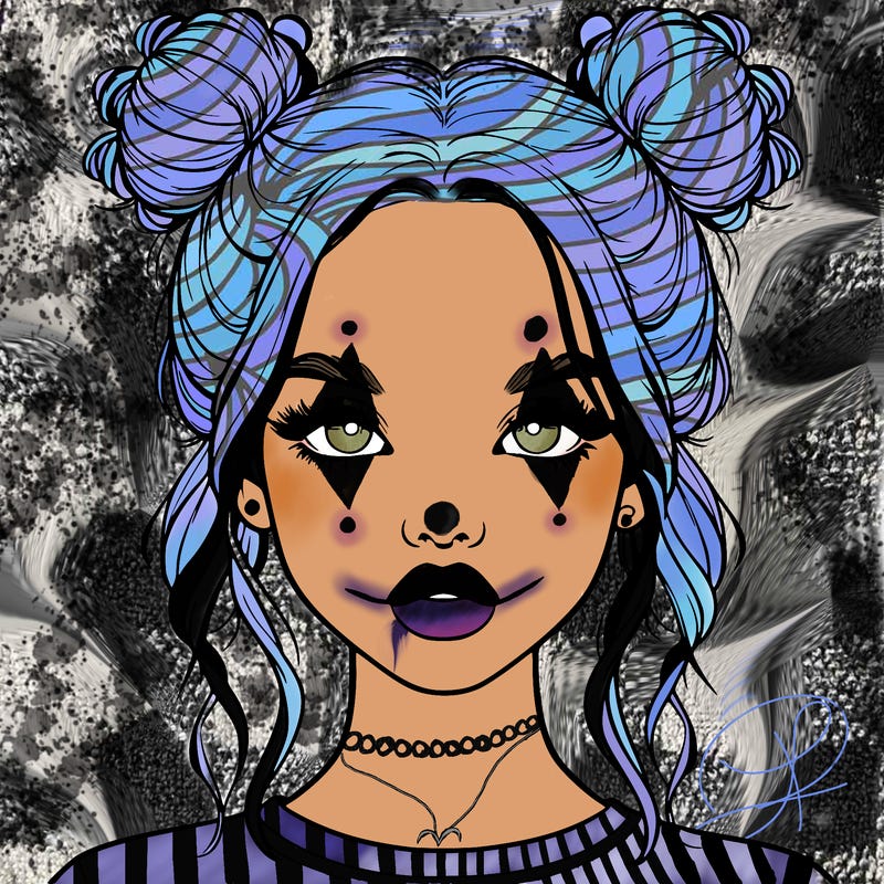 realistic girl with two buns in hair and lips