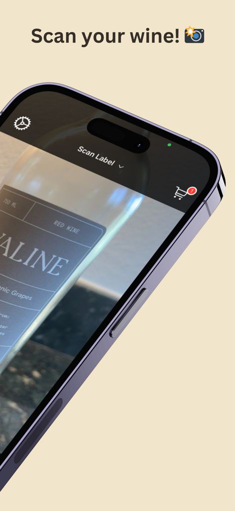 VinoVision: Wine Scanner - Smartphone screen scanning a wine bottle label with the VinoVision app