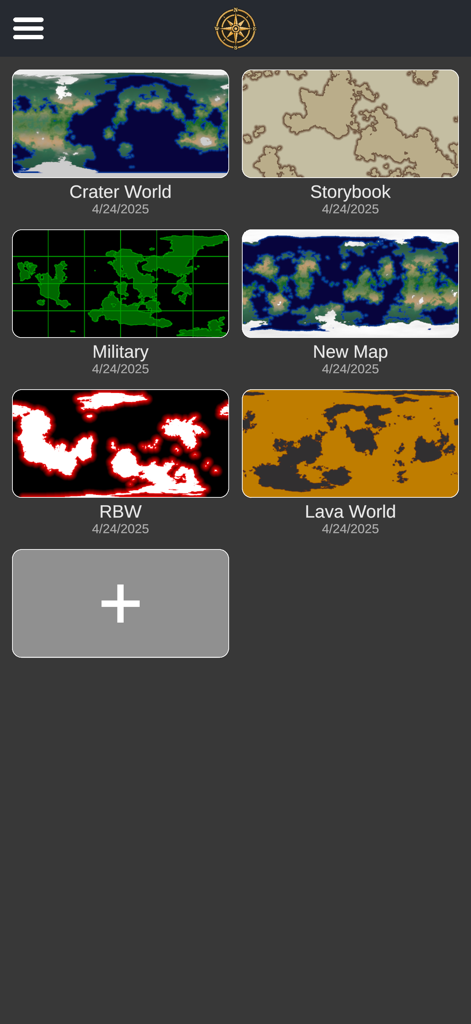 Cartographer 2 RPG World Maker - Gallery of custom maps in Cartographer 2 showing different styles like Crater World Storybook and Lava World