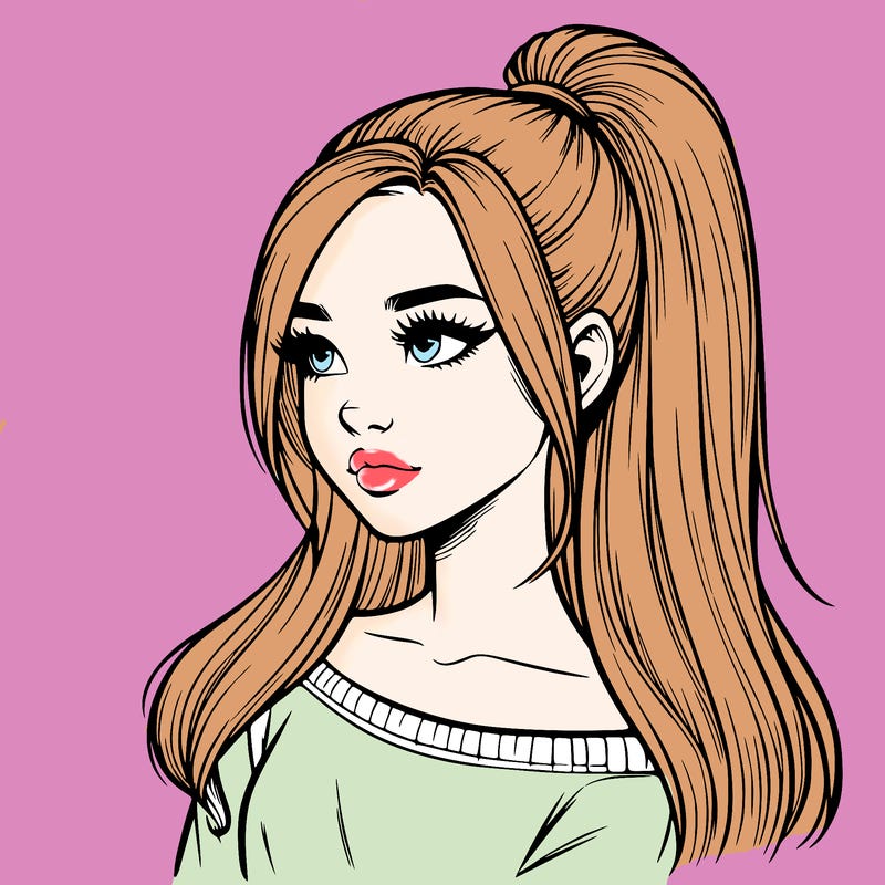 realistic girl with a high ponytail