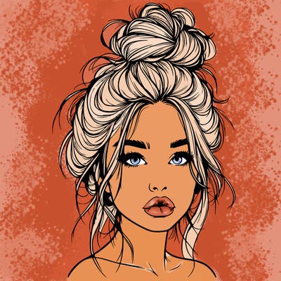 realistic girl with a messy bun and she has lips
