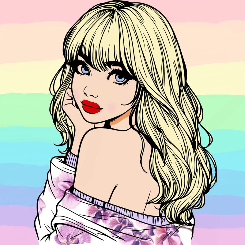 realistic girl with bangs looking over her shoulder