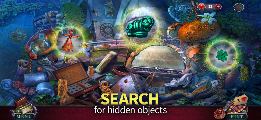 Fatal Luck: Adventure (F2P) - Fatal Luck Adventureの隠されたオブジェクト検索シーン、ハイライトされたアイテムが表示されています