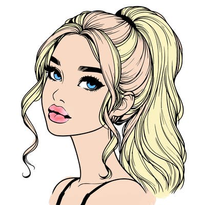 realistic girl with a ponytail on her hair and lips