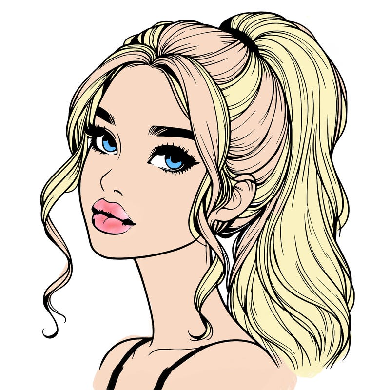 realistic girl with a ponytail on her hair and lips